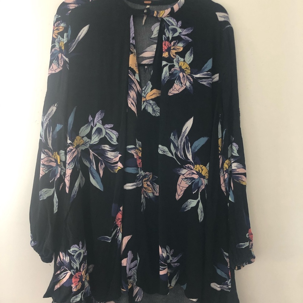 Free people Floral black long sleeve dress